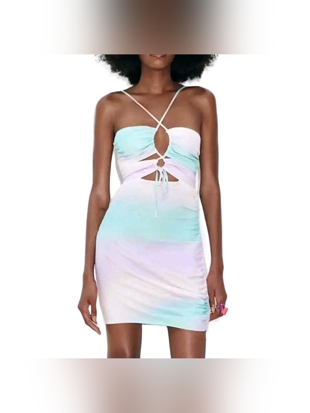 Zara Pastel Ombré Cut-Out Ruched Mini Dress Size S
